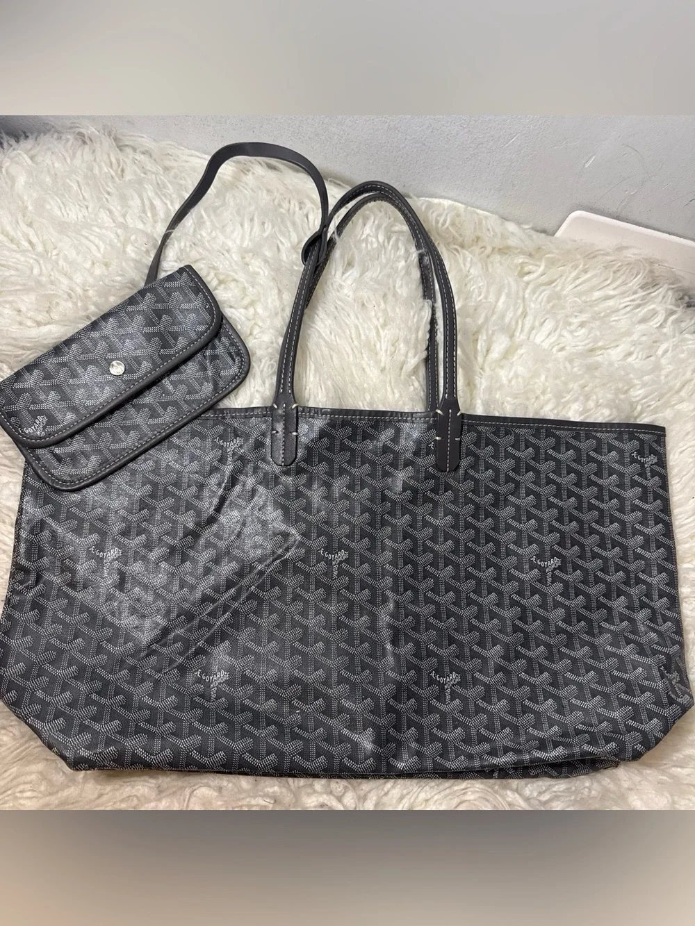 Re Posh Goyard Gray Tote Bag with Removable Pouch large